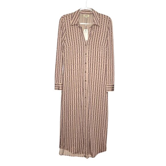 L'Agence Raelynn Shirt Midi Dress Quartz & Light Mocha Tonal Chains Size M NEW - Picture 2 of 8